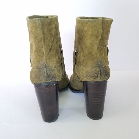 Franco Sarto A-Occela Women's Ankle Block Heel Pull on Olivr Green Suede Booties - Picture 7 of 9